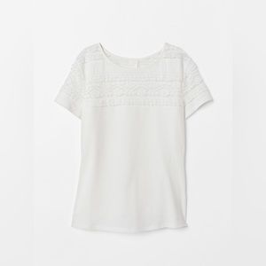 NWT H&M Short Sleeve Tee with Lace Yolk, Size XS